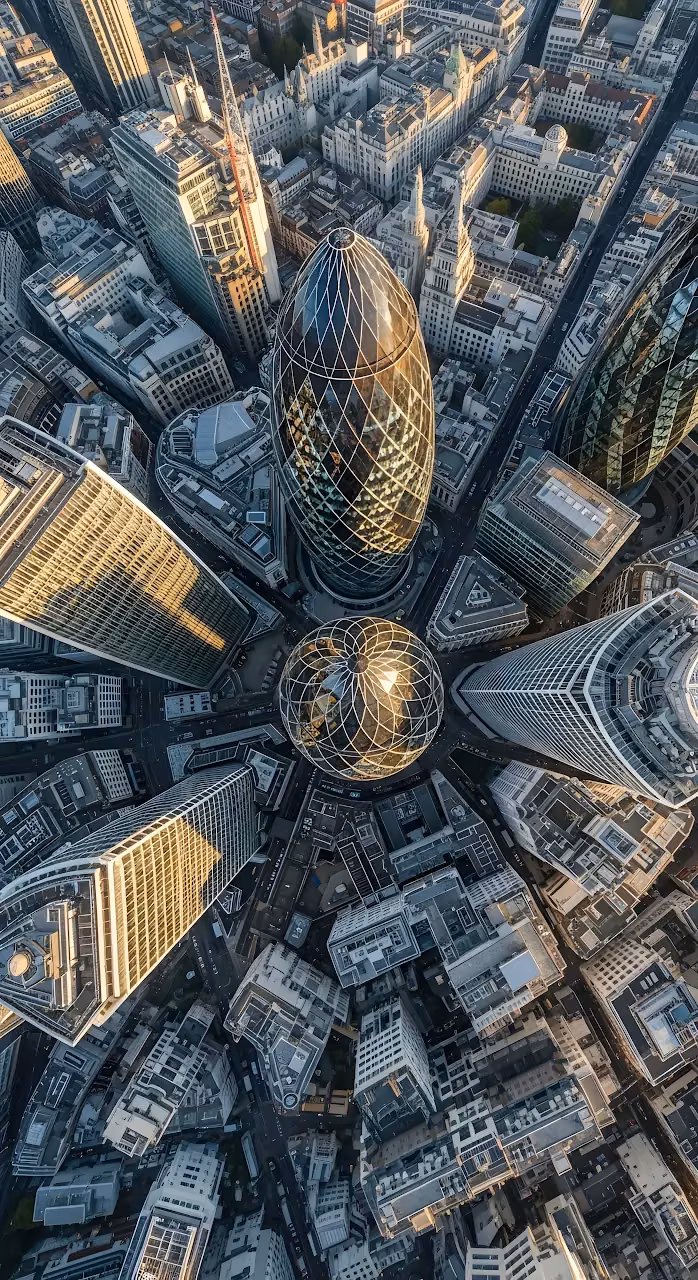 Top-Down Aerial View of London Financial District Skyscrapers - Free Mobile AMOLED Wallpaper Background