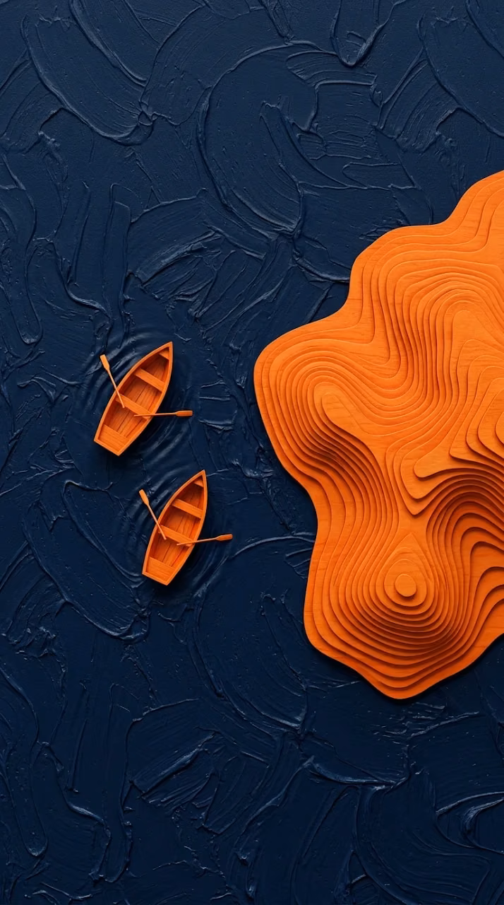 Top-Down View of Two Orange Wooden Boats in Dark Blue Layered Water - Free Mobile AMOLED Wallpaper Background