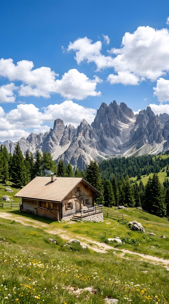 Traditional Alpine Hut in the Dolomite Mountains - Free Mobile AMOLED Wallpaper Background