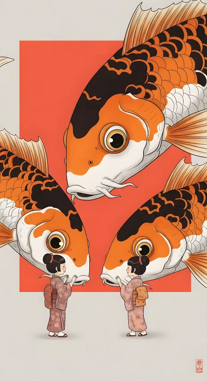 Download Traditional Japanese Art of Koi Fish and Kimono Girls Wallpaper in Mobile HD Traditional Japanese Art of Koi Fish and Kimono Girls - Free Mobile AMOLED Wallpaper Background