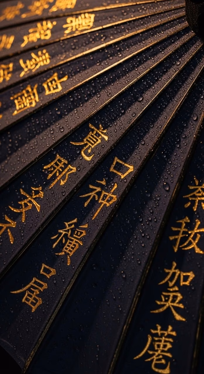 Download Traditional Japanese Wagasa with Golden Calligraphy Wallpaper in Mobile HD Traditional Japanese Wagasa with Golden Calligraphy - Free Mobile AMOLED Wallpaper Background