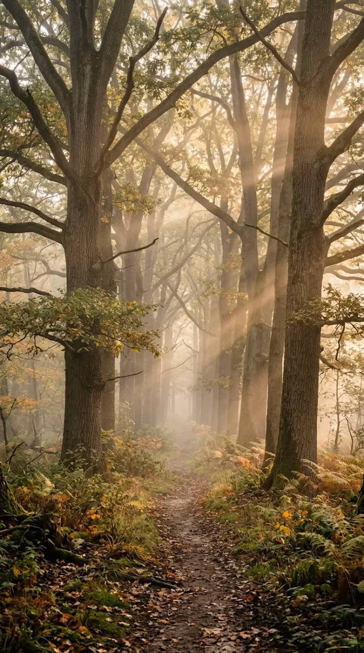 Download Tranquil Morning Forest with Mist and Golden Sunrise Rays Wallpaper in Mobile HD Tranquil Morning Forest with Mist and Golden Sunrise Rays - Free Mobile AMOLED Wallpaper Background
