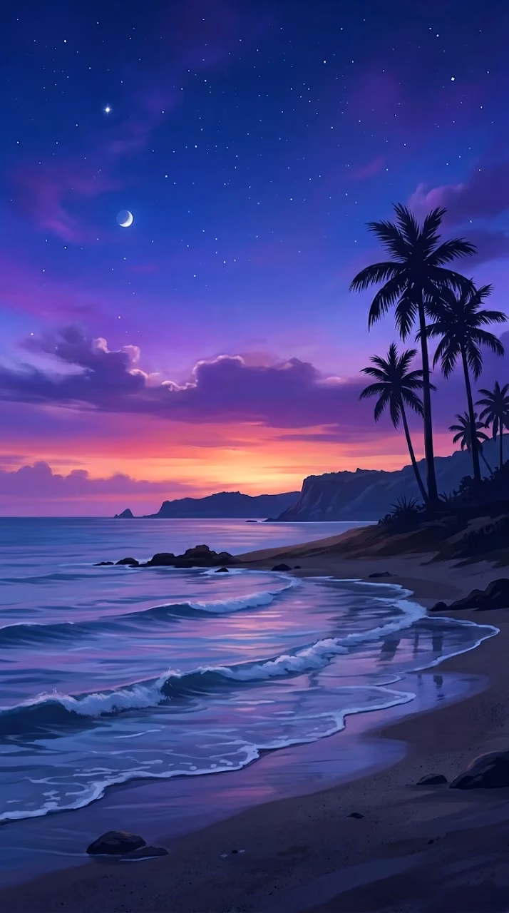 Download Tranquil Twilight Seascape Digital Painting Wallpaper in Mobile HD Tranquil Twilight Seascape Digital Painting - Free Mobile AMOLED Wallpaper Background