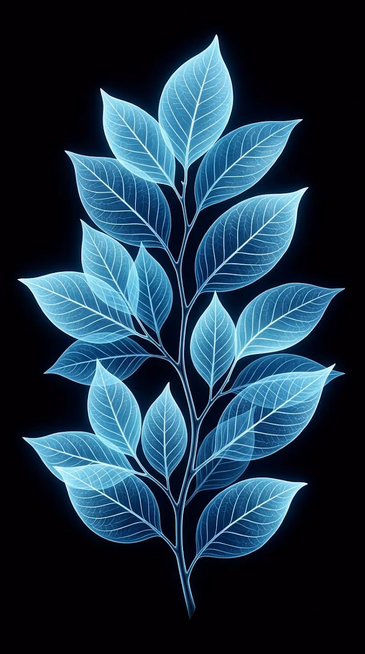 Translucent Blue X-Ray Style Leaves on Branch Wallpaper - Free Mobile AMOLED Wallpaper Background