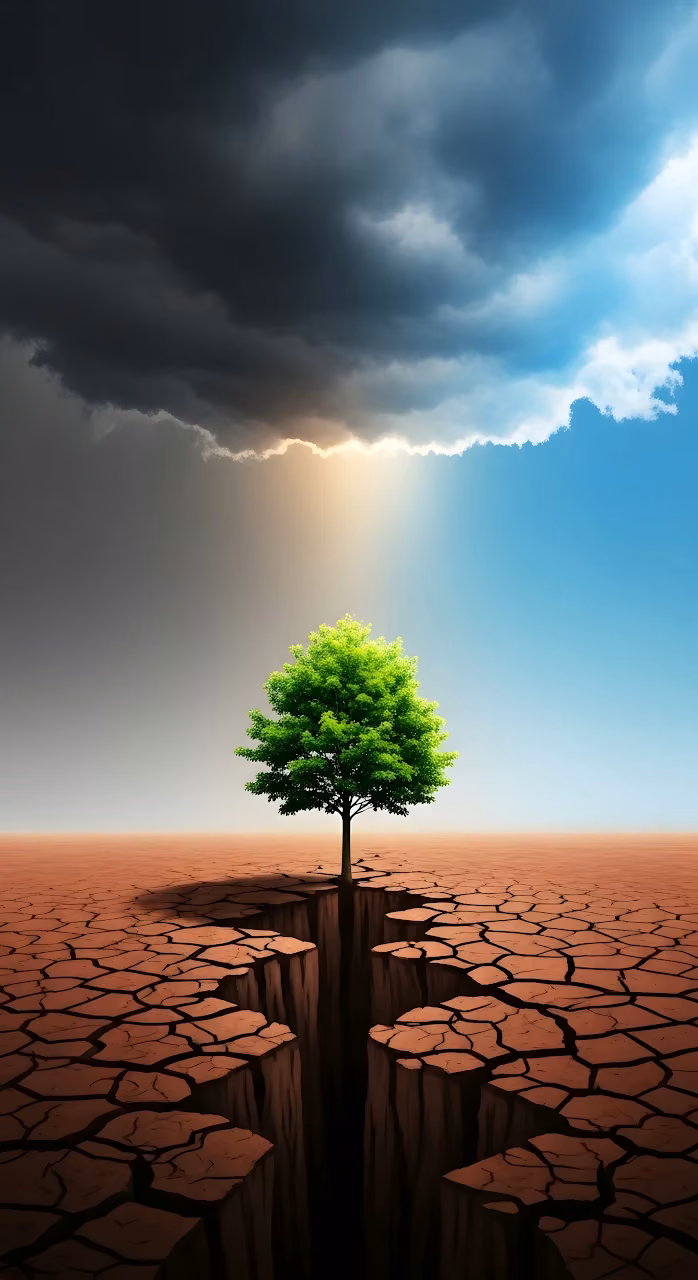 Tree of Hope in Cracked Earth Climate Change Concept - Free Mobile AMOLED Wallpaper Background