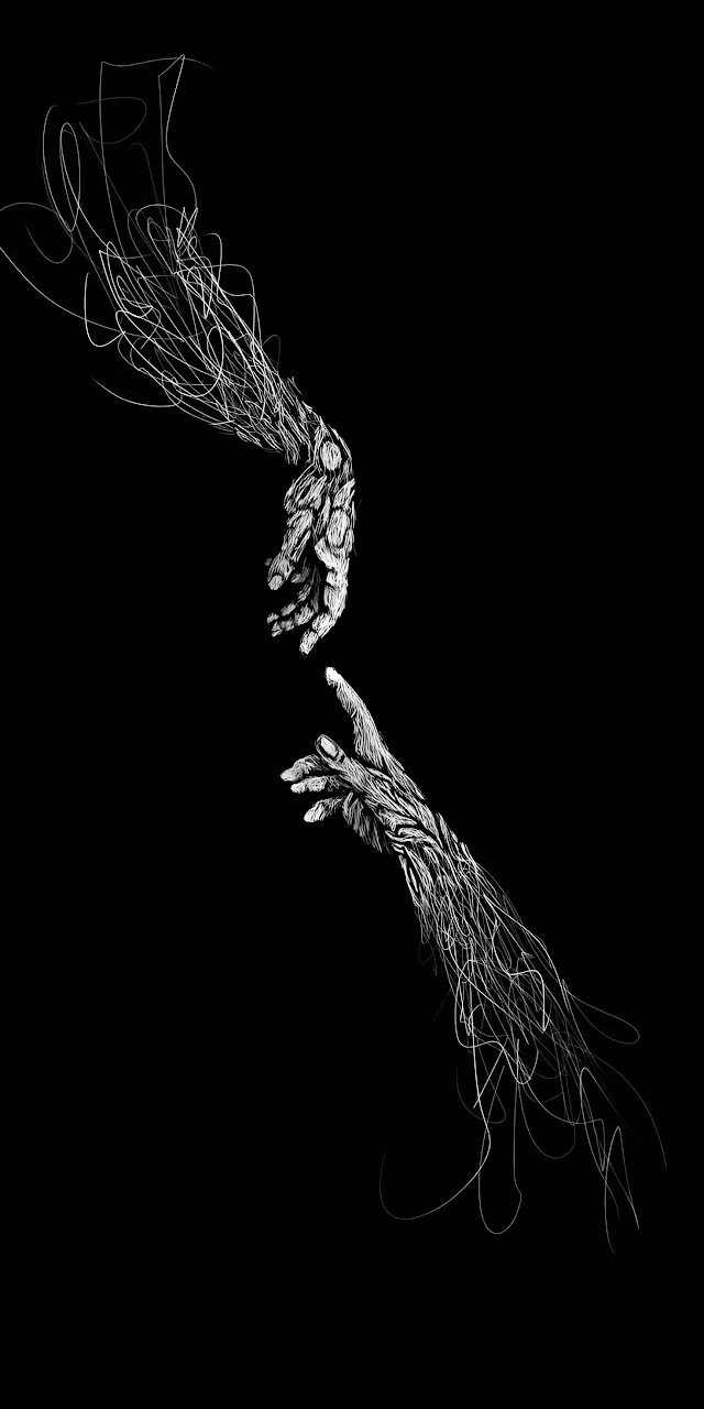 Download Two Sketch Hands Reaching Toward Each Other in Darkness Wallpaper in Mobile HD Two Sketch Hands Reaching Toward Each Other in Darkness - Free Mobile AMOLED Wallpaper Background
