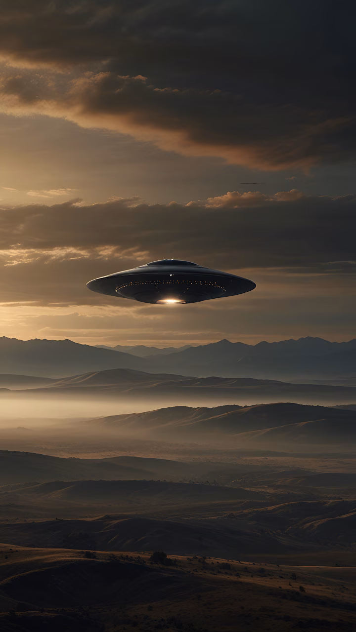 Download UFO Flying Saucer Mysterious Mountain Sunset Landscape Wallpaper in Mobile HD UFO Flying Saucer Mysterious Mountain Sunset Landscape - Free Mobile AMOLED Wallpaper Background