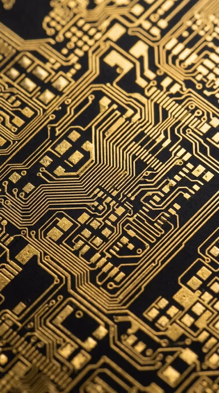 Ultra Macro Gold Circuitry on Black Silicon - Free Mobile AMOLED Wallpaper Background