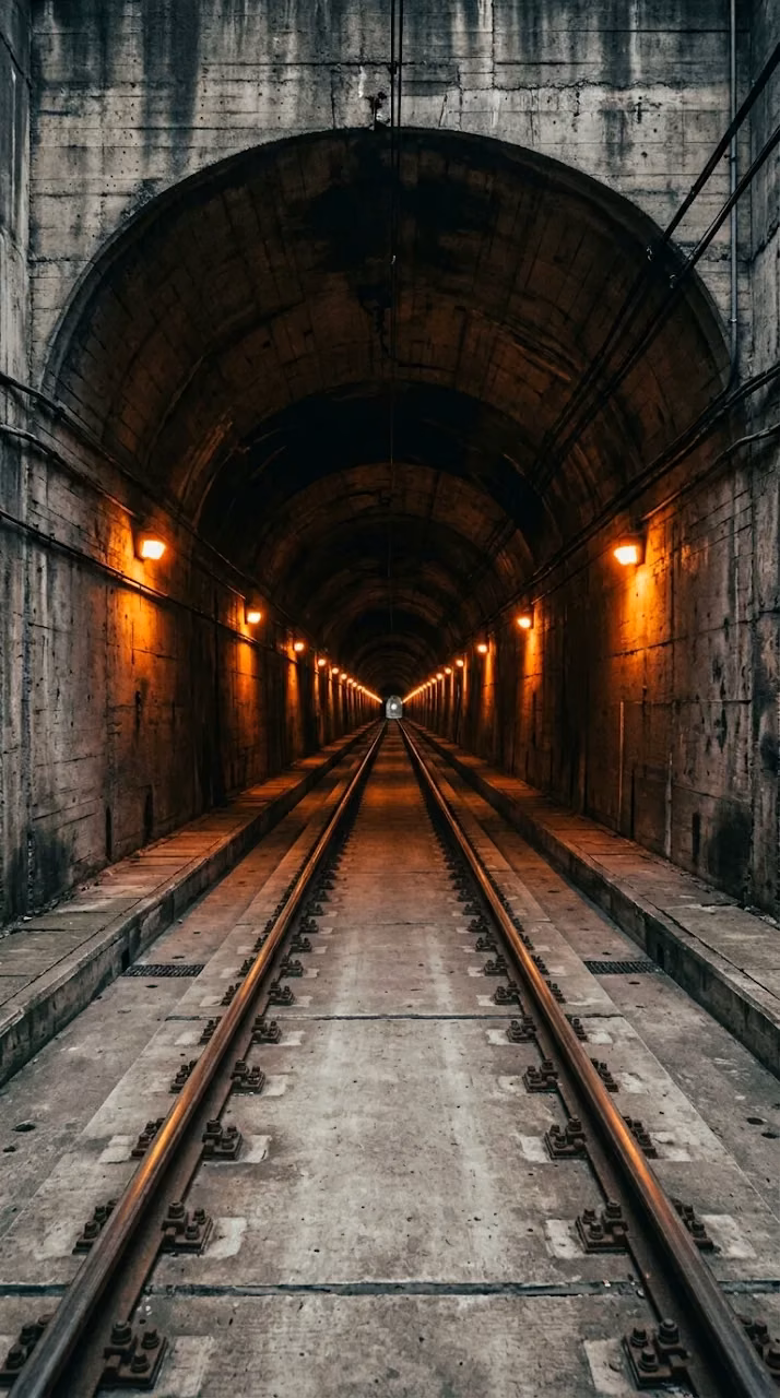 Underground Concrete Railway Tunnel With Orange Lights - Free Mobile AMOLED Wallpaper Background