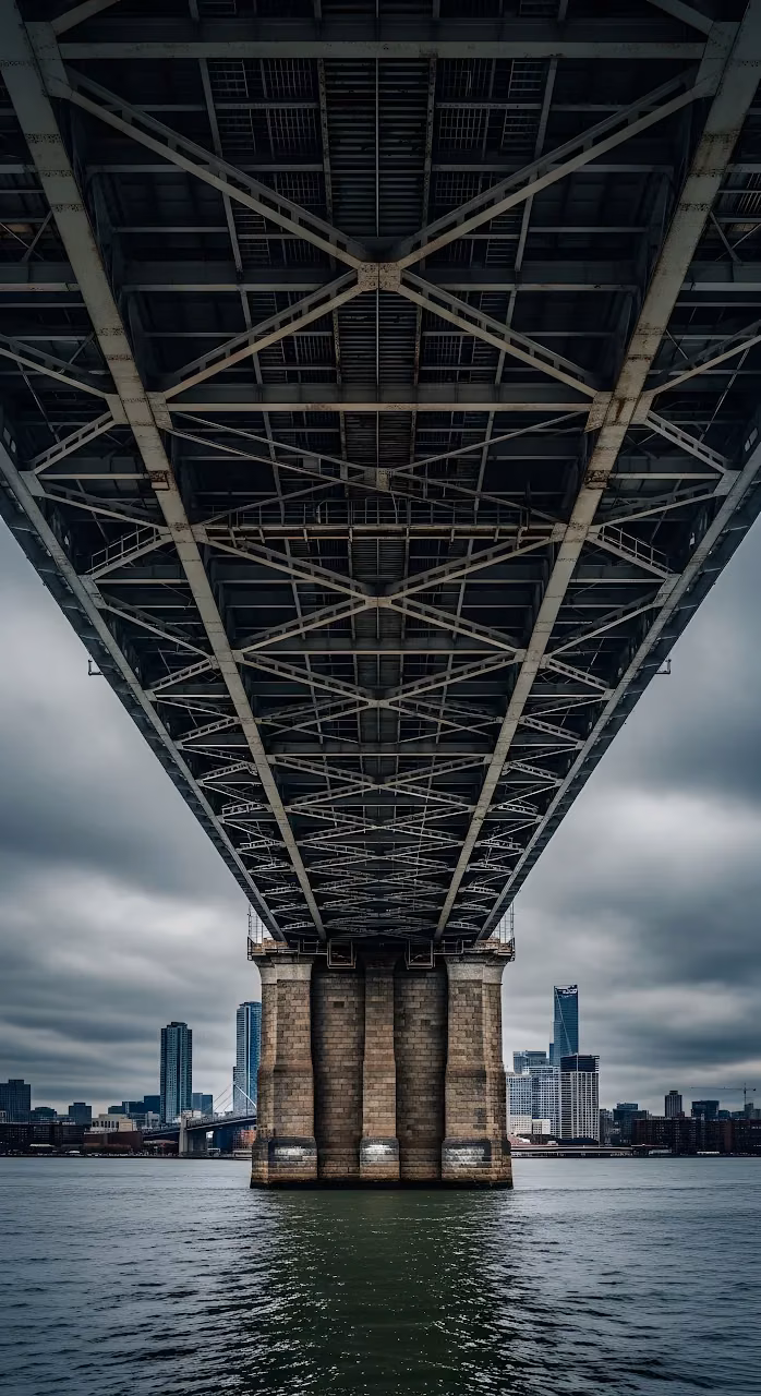 Underneath the Steel Structure of a City Bridge - Free Mobile AMOLED Wallpaper Background