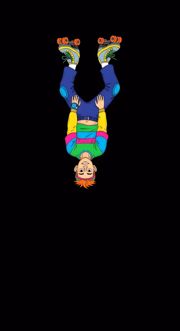 Upside Down Roller Skater Cartoon 90s Aesthetic Black - Free Mobile AMOLED Wallpaper Background