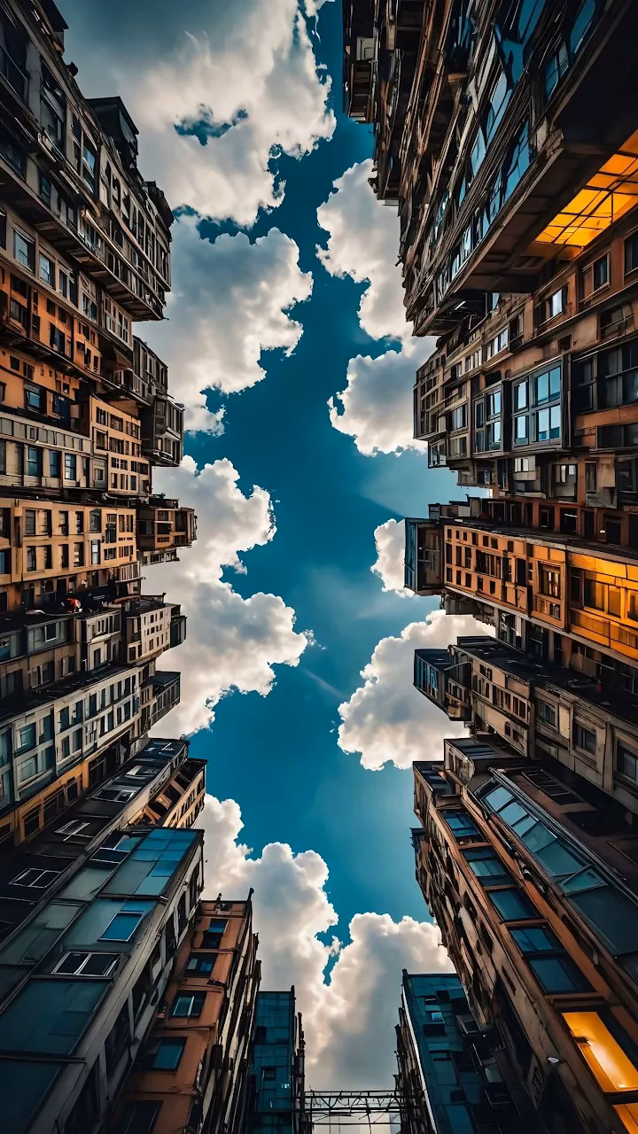 Download Urban Canyon View Looking Up at Sky and Clouds Wallpaper in Mobile HD Urban Canyon View Looking Up at Sky and Clouds - Free Mobile AMOLED Wallpaper Background