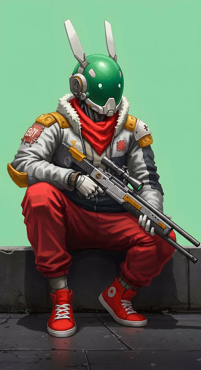 Download Urban SciFi Character in Streetwear and Bunny Helmet Wallpaper in Mobile HD Urban SciFi Character in Streetwear and Bunny Helmet - Free Mobile AMOLED Wallpaper Background