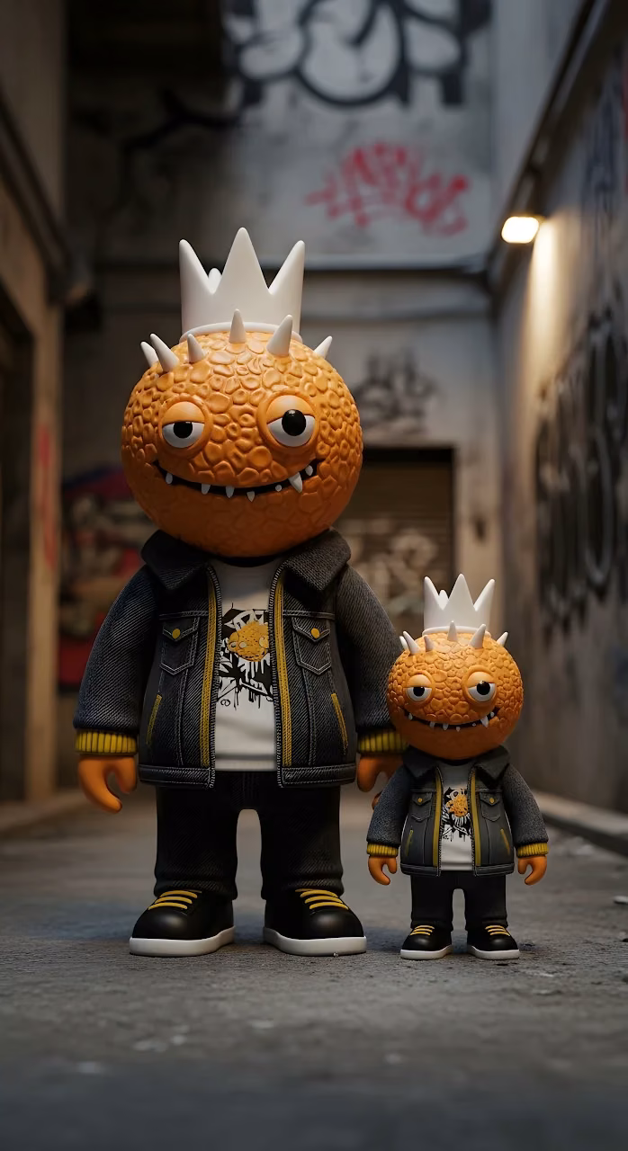 Urban Vinyl Toys: Spiky Orange Monsters in Denim Jackets - Free Mobile AMOLED Wallpaper Background