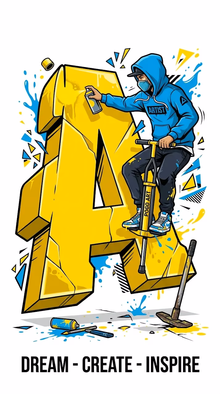 Vector Illustration of a Graffiti Artist on a Pogo Stick - Free Mobile AMOLED Wallpaper Background