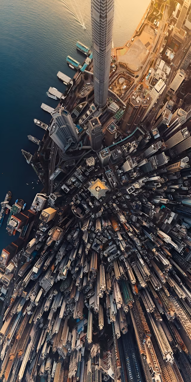 Vertical Cityscape Perspective: Hong Kong Skyscrapers Aerial - Free Mobile AMOLED Wallpaper Background