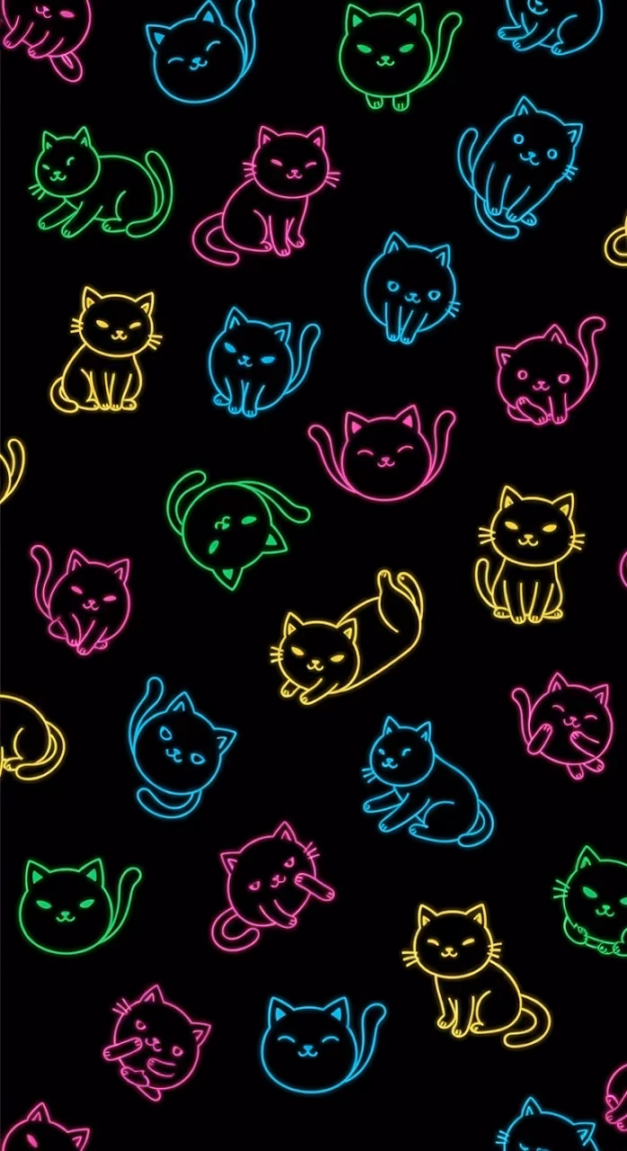 Download Vertical Seamless Pattern of Multi-Color Neon Cat Outlines on a Black Background Wallpaper in Mobile HD Vertical Seamless Pattern of Multi-Color Neon Cat Outlines on a Black Background - Free Mobile AMOLED Wallpaper Background