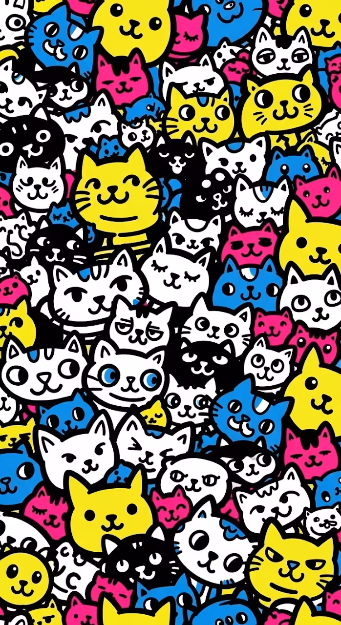 Download Vertical Seamless Pattern of Neon Pop Art Cat Doodles on Black and White Wallpaper in Mobile HD Vertical Seamless Pattern of Neon Pop Art Cat Doodles on Black and White - Free Mobile AMOLED Wallpaper Background