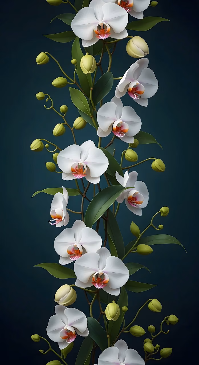 Download Vertical White Orchid Vine on Dark Teal Background Wallpaper in Mobile HD Vertical White Orchid Vine on Dark Teal Background - Free Mobile AMOLED Wallpaper Background
