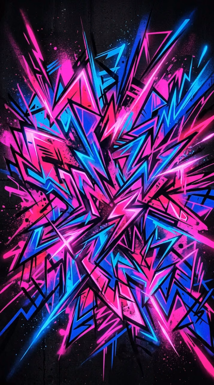 Download Vibrant Abstract Street Art with Neon Pink and Electric Blue Shapes Wallpaper in Mobile HD Vibrant Abstract Street Art with Neon Pink and Electric Blue Shapes - Free Mobile AMOLED Wallpaper Background
