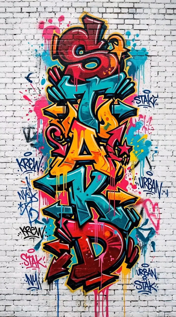 Vibrant Abstract Street Art Graffiti on White Brick Wall - Free Mobile AMOLED Wallpaper Background