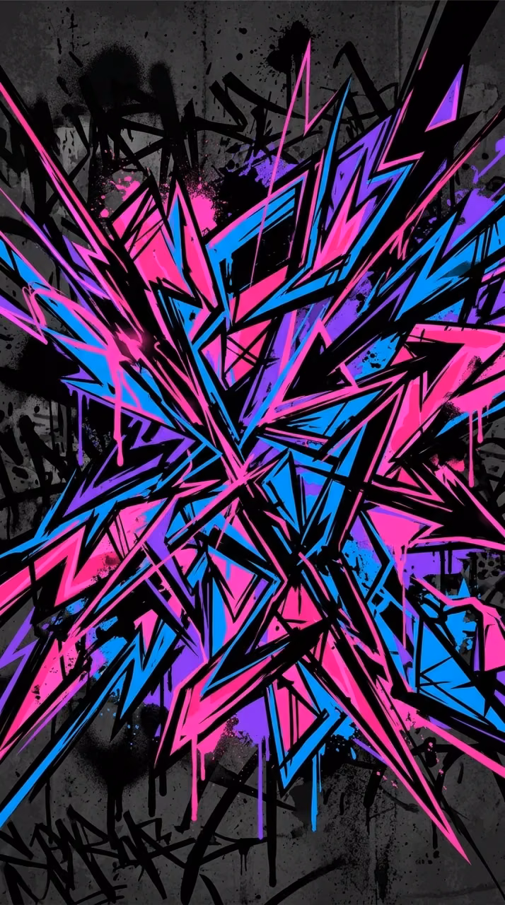Vibrant Abstract Urban Street Art with Neon Geometric Shapes - Free Mobile AMOLED Wallpaper Background