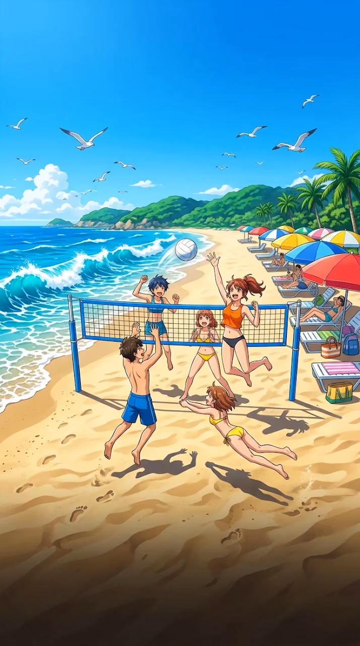 Download Vibrant Anime Summer Beach Volleyball Mobile Wallpaper Wallpaper in Mobile HD Vibrant Anime Summer Beach Volleyball Mobile Wallpaper - Free Mobile AMOLED Wallpaper Background