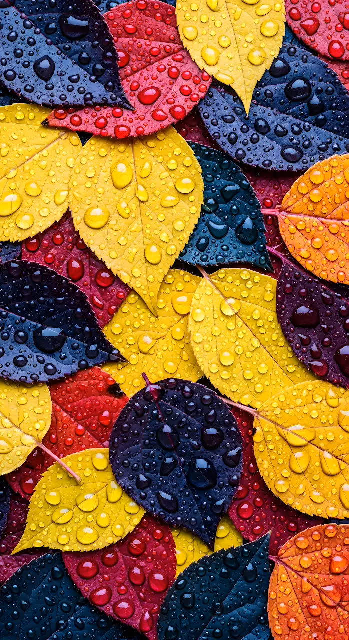 Download Vibrant Autumn Leaves Water Droplets Macro Texture Rain Wallpaper in Mobile HD Vibrant Autumn Leaves Water Droplets Macro Texture Rain - Free Mobile AMOLED Wallpaper Background