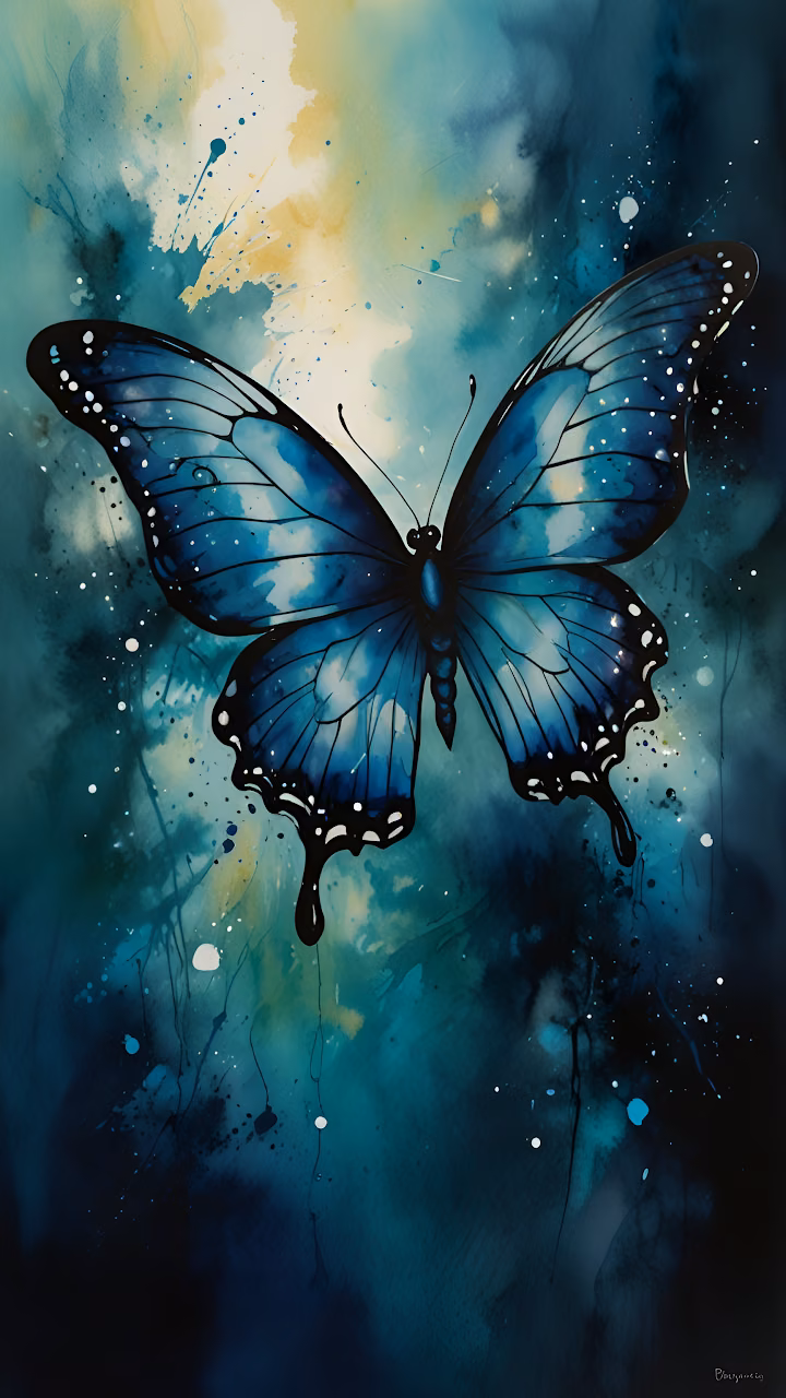 Download Vibrant Blue Butterfly Watercolor Splatter Art Teal Yellow Wallpaper in Mobile HD Vibrant Blue Butterfly Watercolor Splatter Art Teal Yellow - Free Mobile AMOLED Wallpaper Background