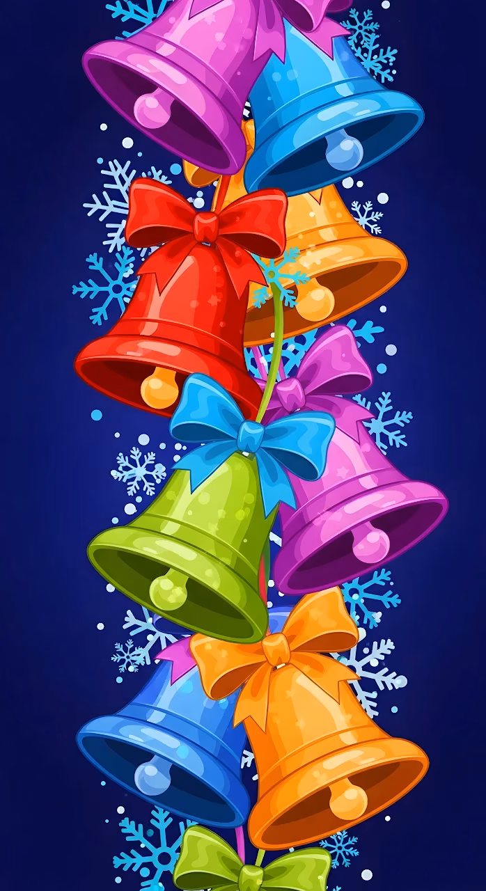 Vibrant Cartoon Christmas Jingle Bells Illustration - Free Mobile AMOLED Wallpaper Background