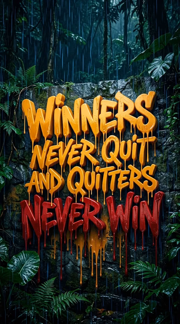 Vibrant Dripping Graffiti Typography Winners Never Quit in Rain - Free Mobile AMOLED Wallpaper Background