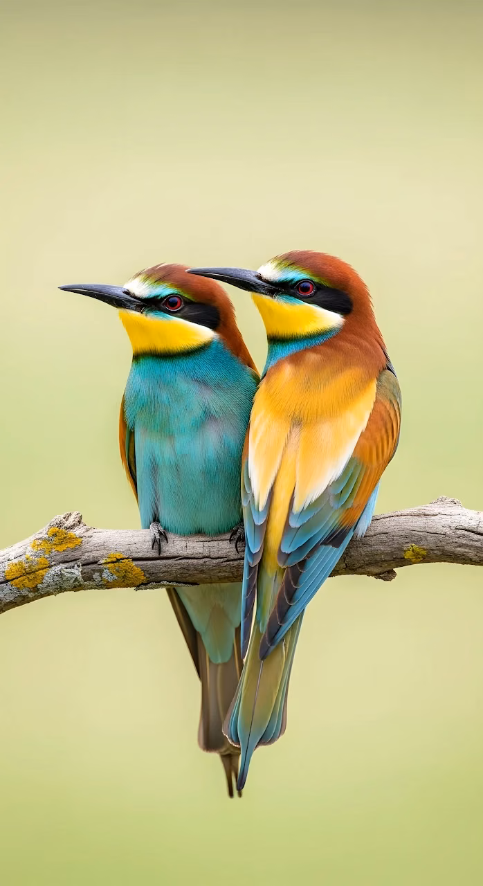 Download Vibrant European Bee-eaters Perched on Branch Wallpaper in Mobile HD Vibrant European Bee-eaters Perched on Branch - Free Mobile AMOLED Wallpaper Background
