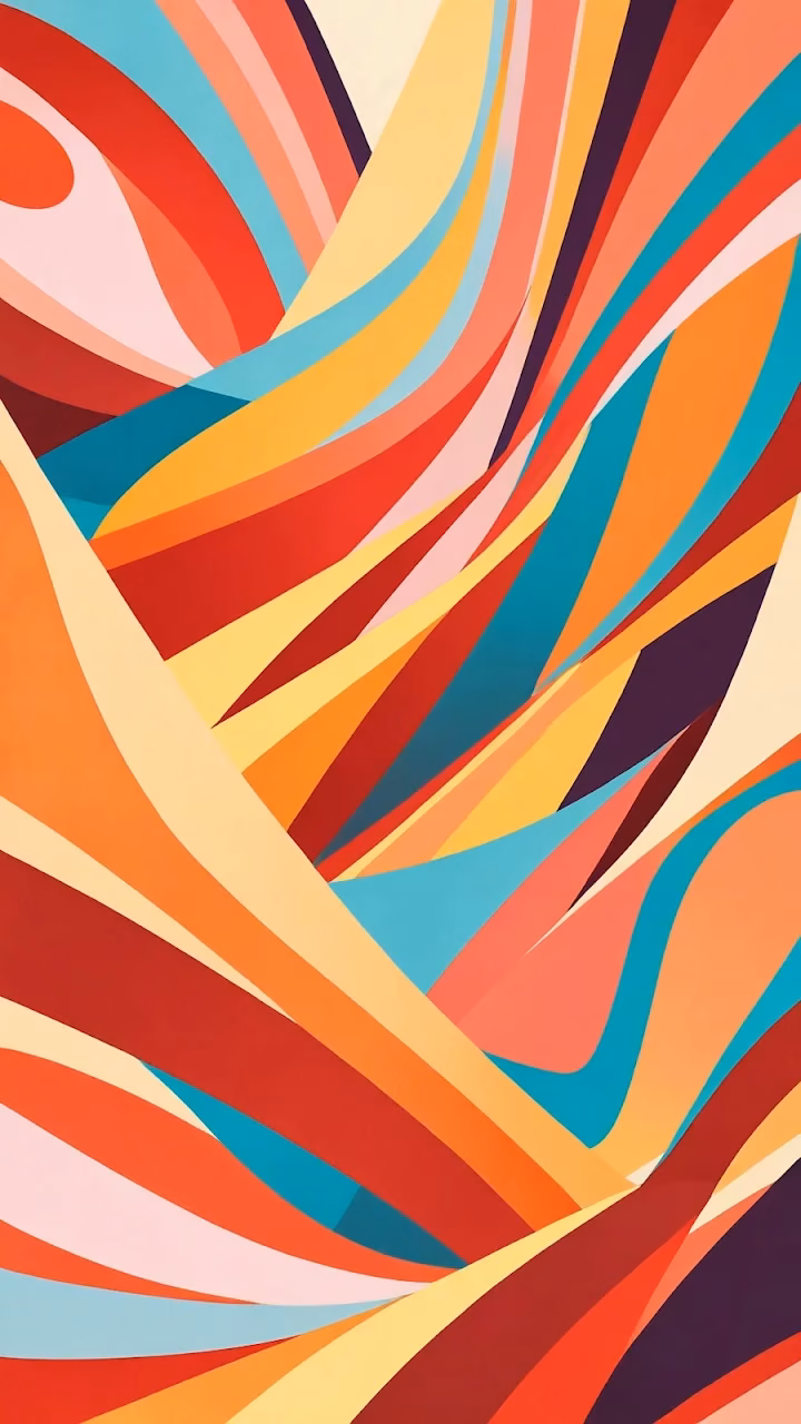 Vibrant Flowing Abstract Waves in Warm Retro Colors - Free Mobile AMOLED Wallpaper Background