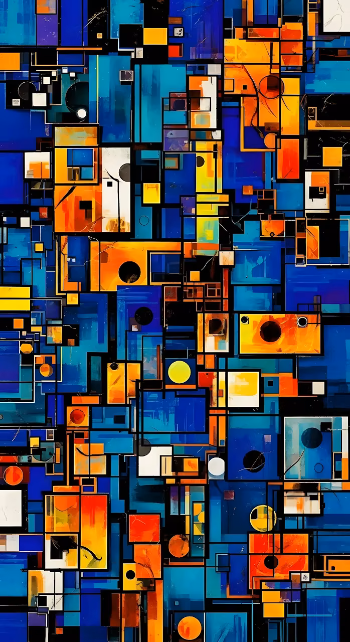 Vibrant Geometric Cubism Grid in Blue and Orange Tones - Free Mobile AMOLED Wallpaper Background