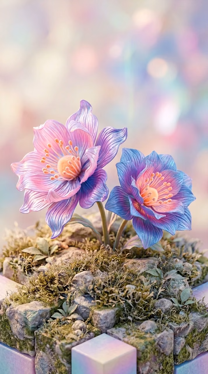 Download Vibrant Gradient 3D Render of Stylized Spring Flowers with Bokeh Background Wallpaper in Mobile HD Vibrant Gradient 3D Render of Stylized Spring Flowers with Bokeh Background - Free Mobile AMOLED Wallpaper Background