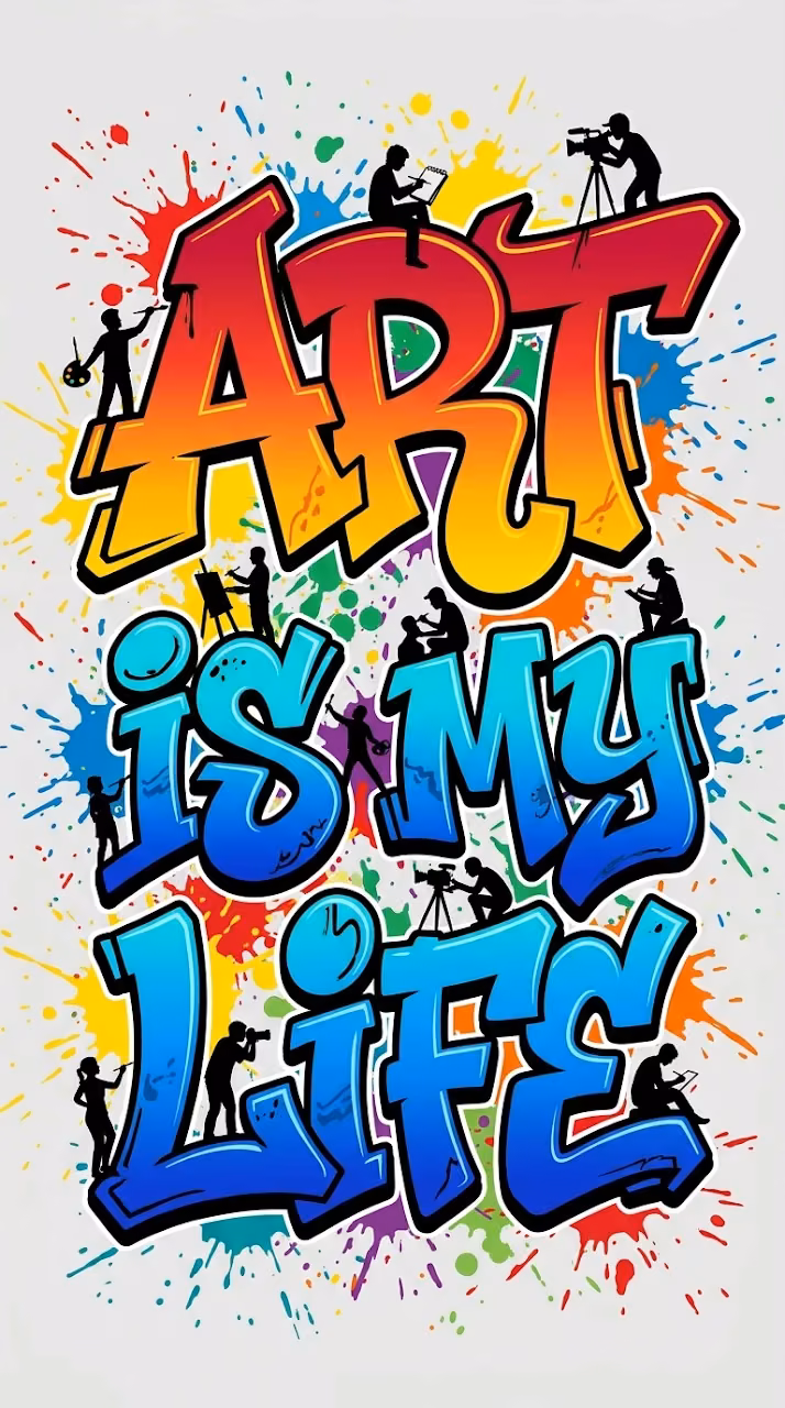 Vibrant Graffiti Quote Art with Silhouettes and Paint Splatters - Free Mobile AMOLED Wallpaper Background