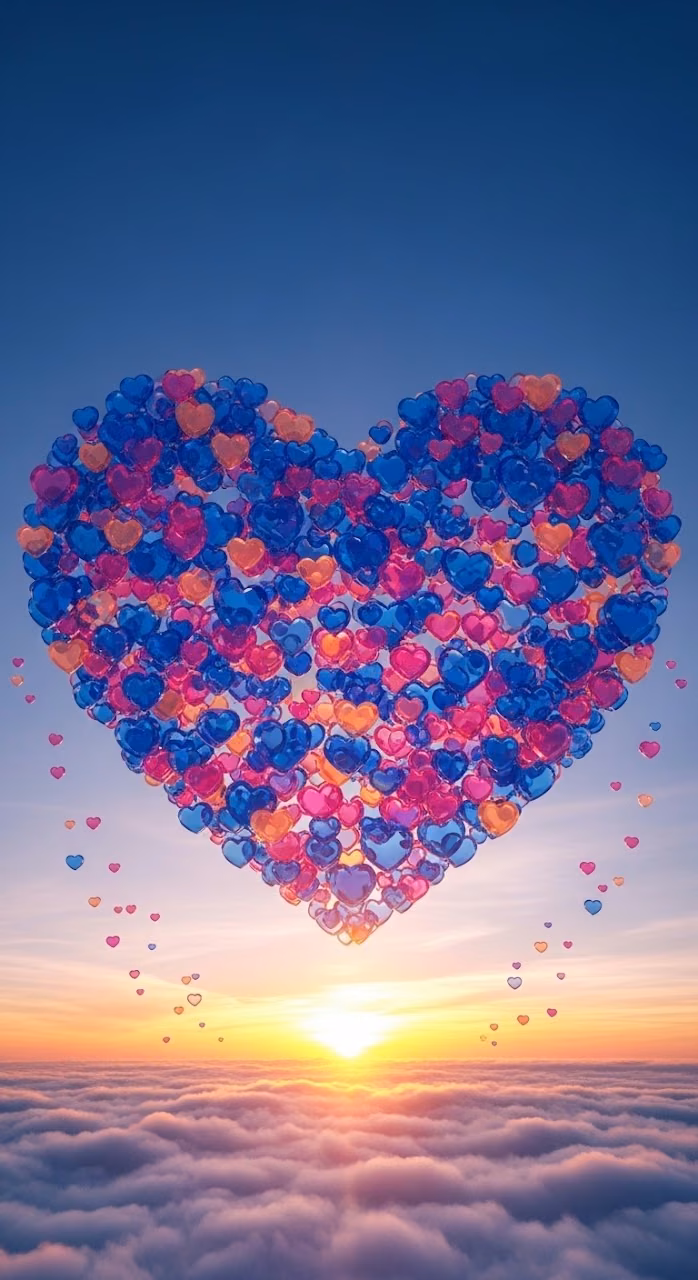 Vibrant Heart Shaped Cloud Formation Over Sunset Sky - Free Mobile AMOLED Wallpaper Background
