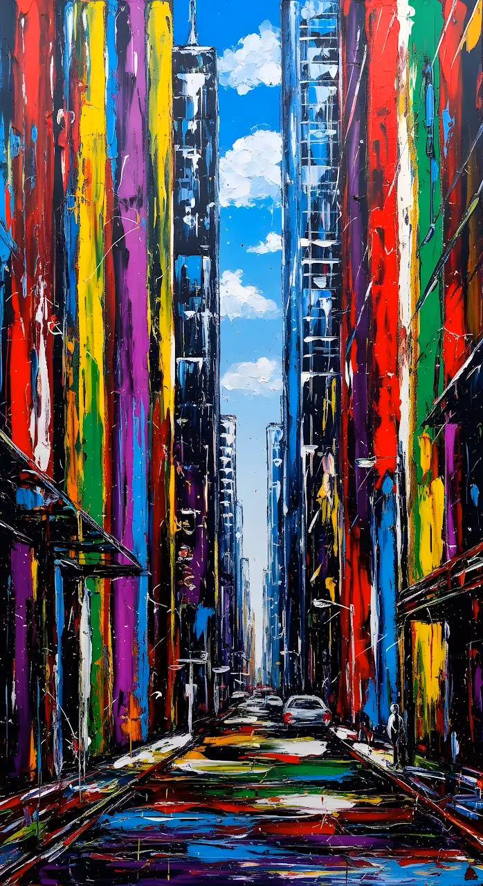 Download Vibrant Impasto Abstract Cityscape Painting Colorful Skyscrapers Wallpaper in Mobile HD Vibrant Impasto Abstract Cityscape Painting Colorful Skyscrapers - Free Mobile AMOLED Wallpaper Background