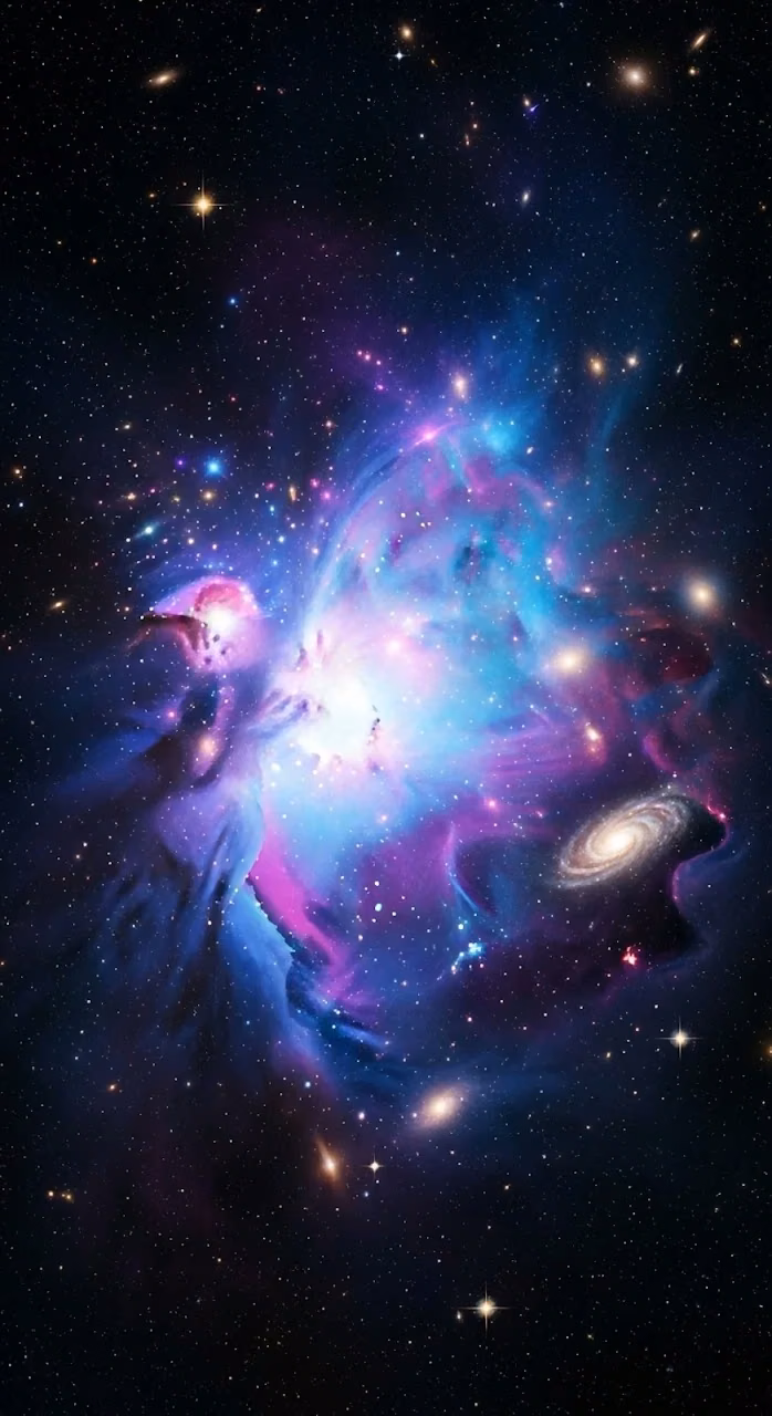 Vibrant Interstellar Cloud Formation and Spiral Galaxy - Free Mobile AMOLED Wallpaper Background