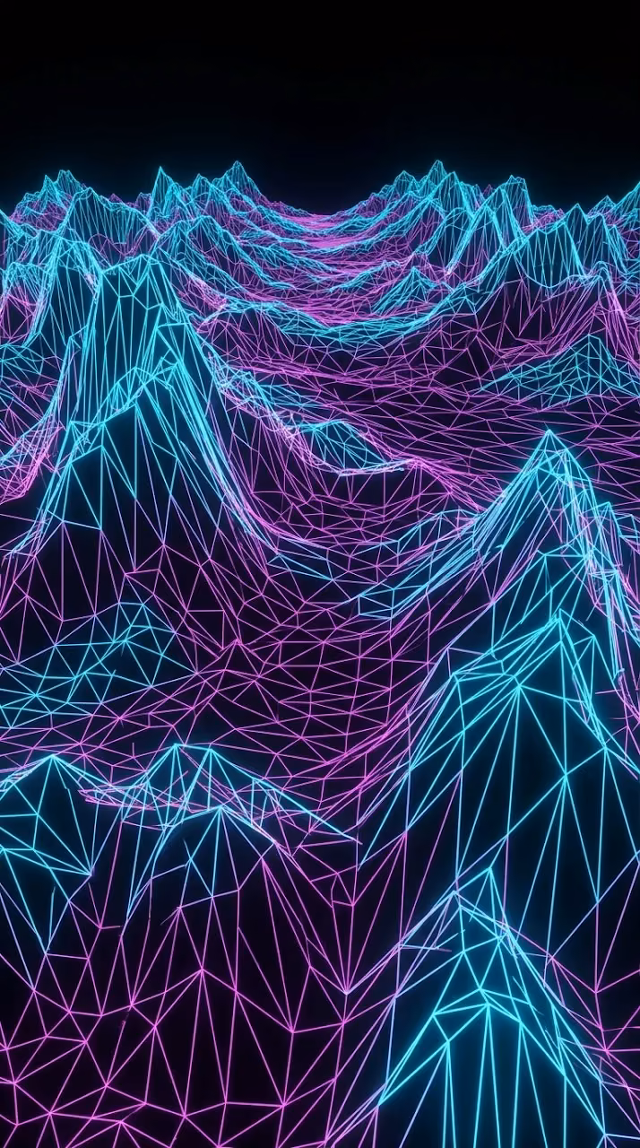 Vibrant Neon Cyberpunk Topographic Landscape Grid - Free Mobile AMOLED Wallpaper Background