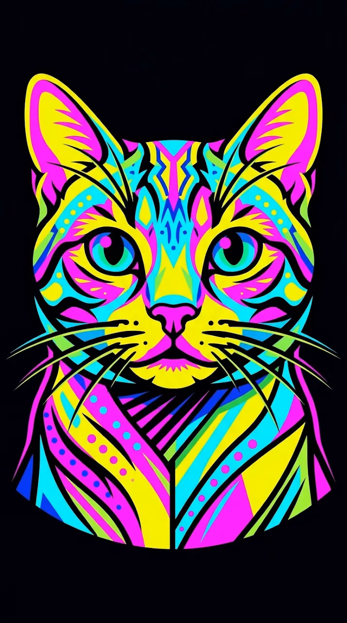 Vibrant Neon Pop Art Style Cat Portrait - Free Mobile AMOLED Wallpaper Background