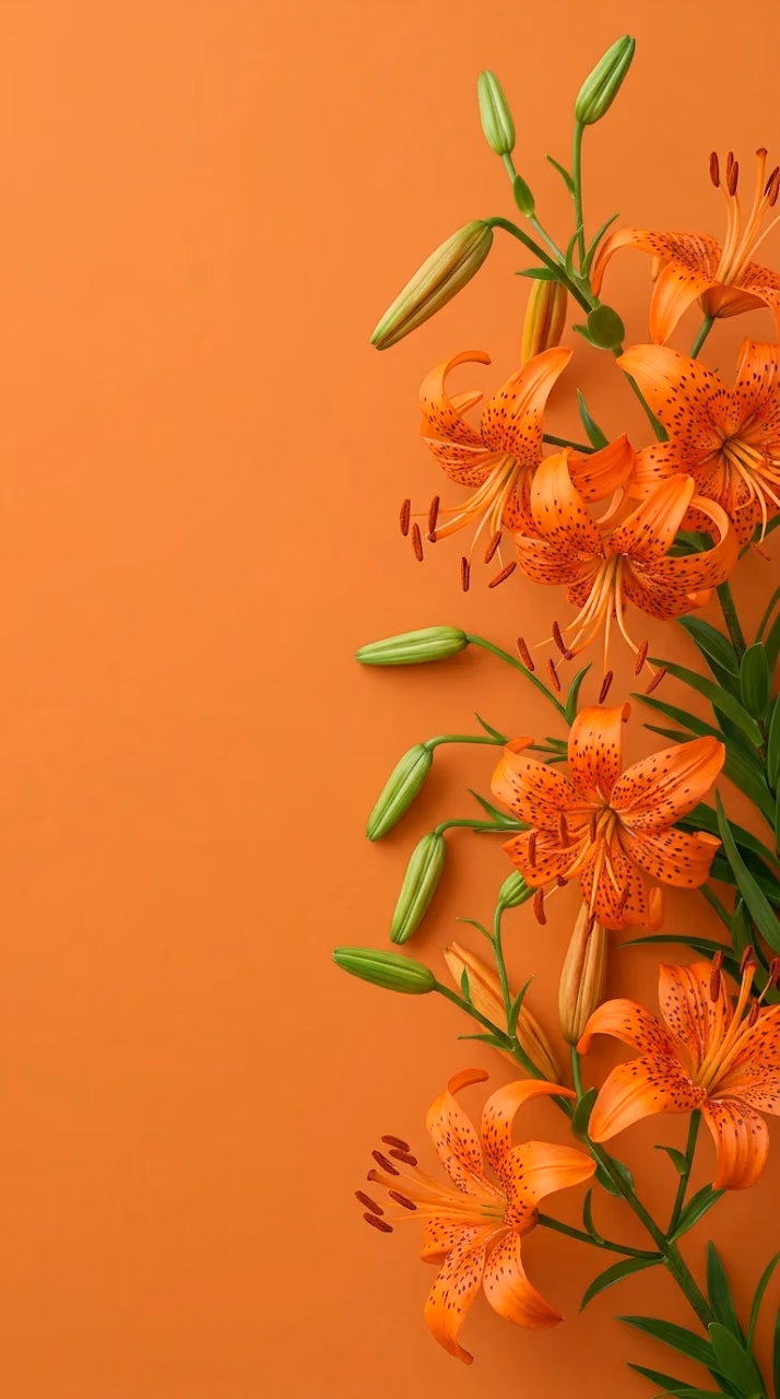 Vibrant Orange Lilies Arranged over Flat Orange Background - Free Mobile AMOLED Wallpaper Background