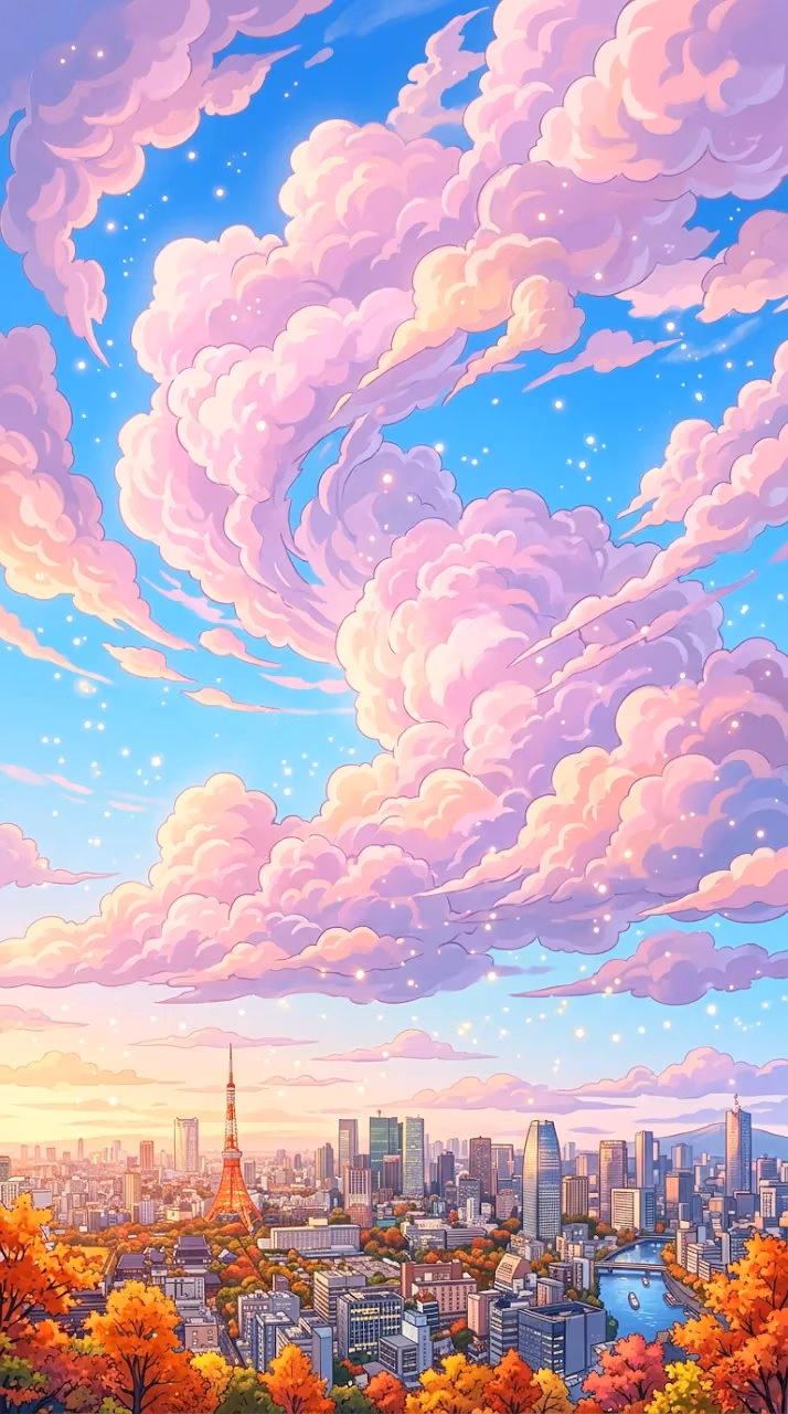 Vibrant Pink Clouds Over a Modern City Skyline - Free Mobile AMOLED Wallpaper Background