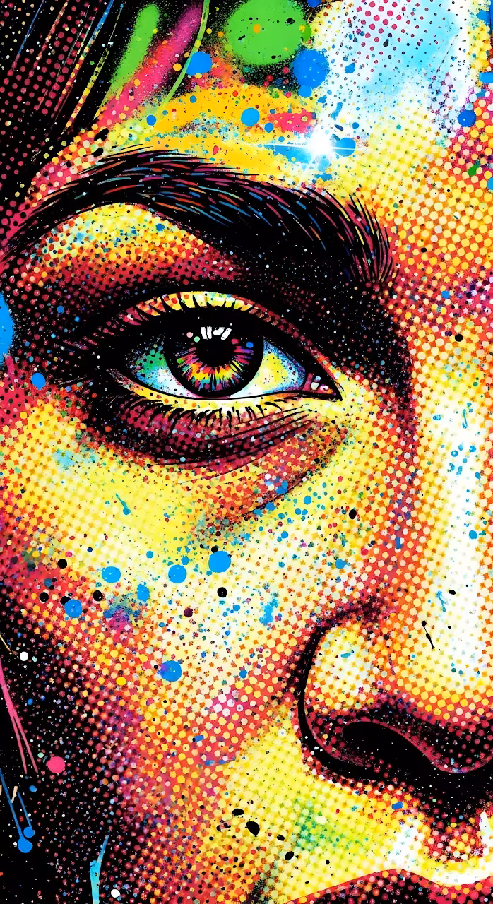Download Vibrant Pop Art Portrait Eye with Halftone Dots Wallpaper in Mobile HD Vibrant Pop Art Portrait Eye with Halftone Dots - Free Mobile AMOLED Wallpaper Background