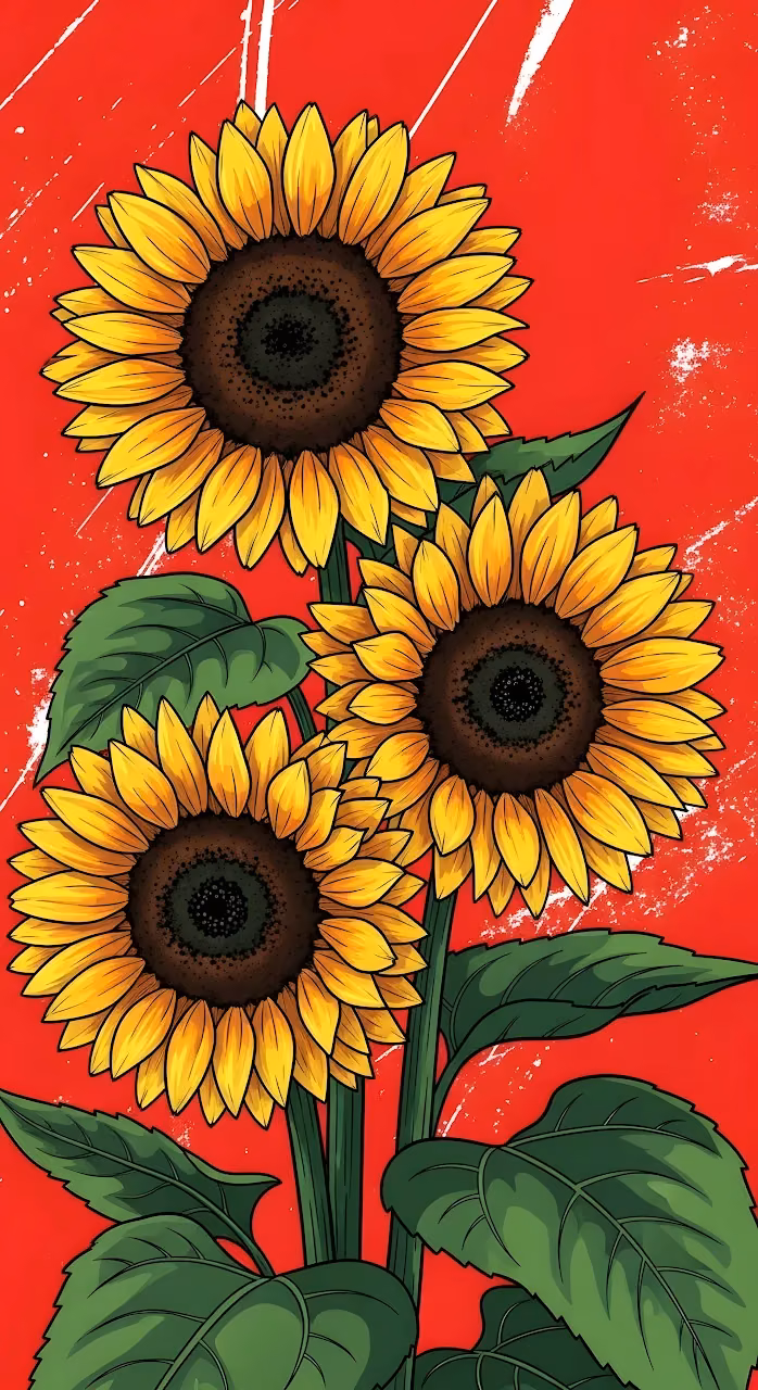 Download Vibrant Pop Art Sunflowers on Bold Red Background Illustration Wallpaper in Mobile HD Vibrant Pop Art Sunflowers on Bold Red Background Illustration - Free Mobile AMOLED Wallpaper Background