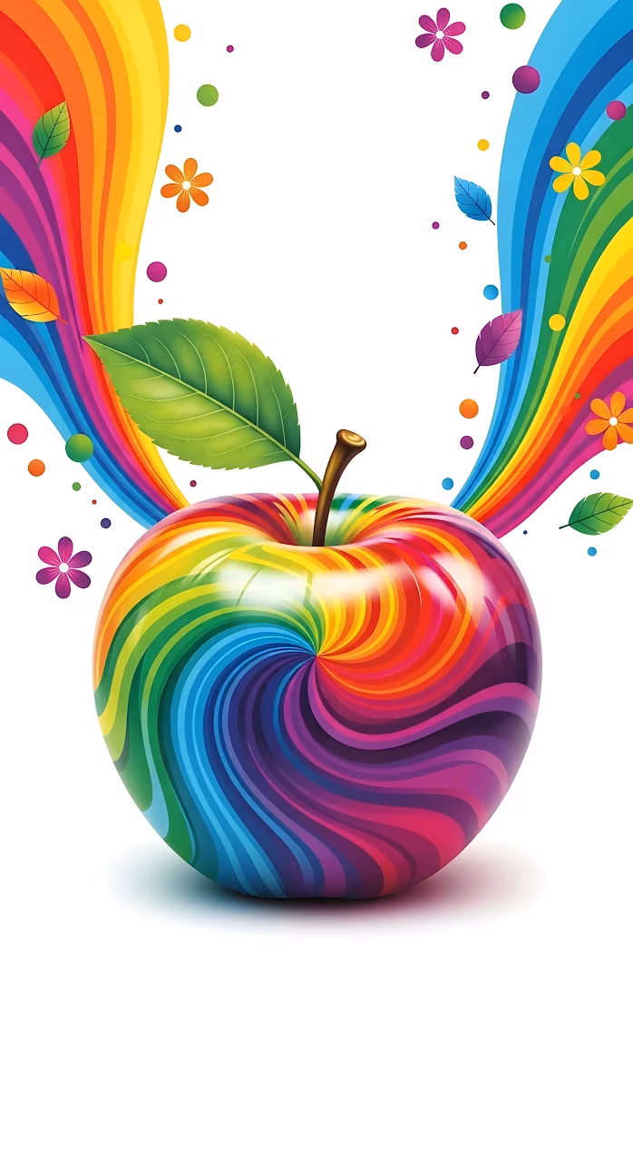 Vibrant Rainbow Swirl Apple on White Background - Free Mobile AMOLED Wallpaper Background