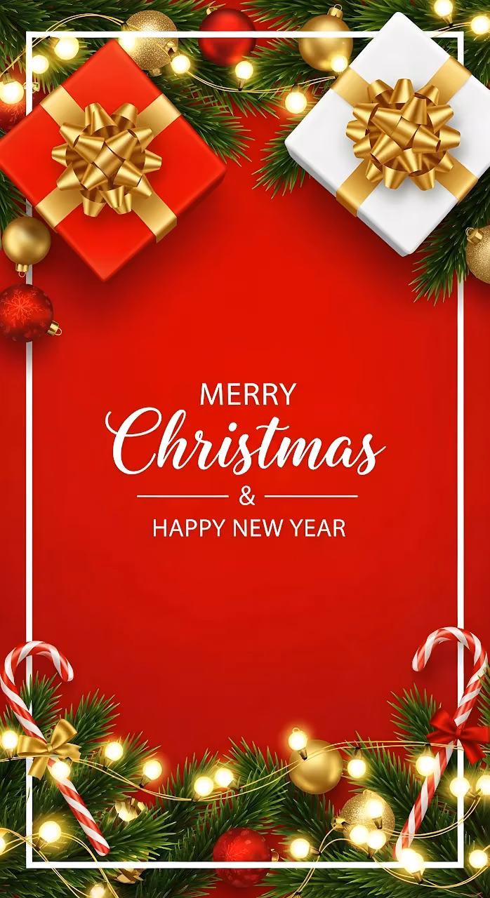 Download Vibrant Red Christmas Greeting with Gifts and Garland Wallpaper in Mobile HD Vibrant Red Christmas Greeting with Gifts and Garland - Free Mobile AMOLED Wallpaper Background