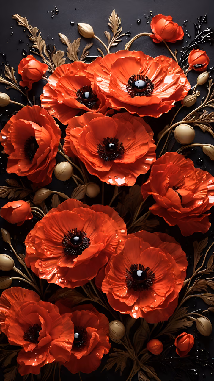 Download Vibrant Red Poppies Arrangement on Dark Textured Background Wallpaper in Mobile HD Vibrant Red Poppies Arrangement on Dark Textured Background - Free Mobile AMOLED Wallpaper Background