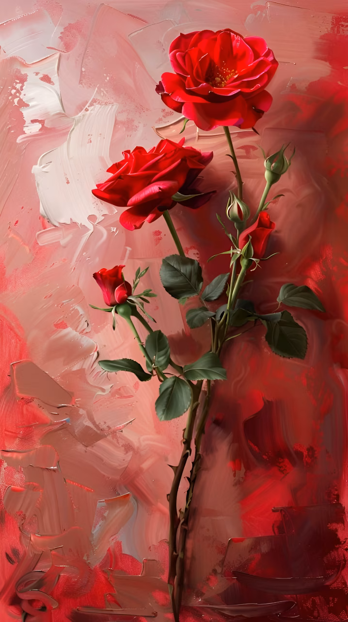 Download Vibrant Red Roses Painting on Abstract Impasto Canvas Wallpaper in Mobile HD Vibrant Red Roses Painting on Abstract Impasto Canvas - Free Mobile AMOLED Wallpaper Background