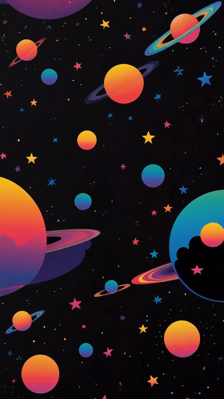 Download Vibrant Retro Cosmic Pattern with Neon Gradient Planets and Stars Wallpaper in 4K UHD Vibrant Retro Cosmic Pattern with Neon Gradient Planets and Stars - Free 4K Desktop Wallpaper Background